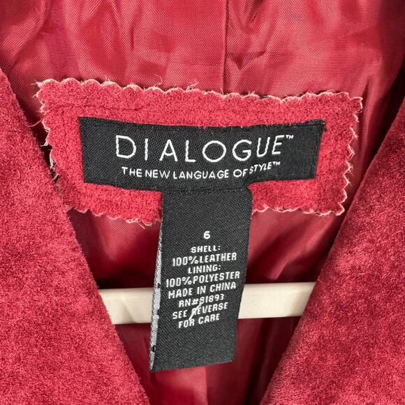 Dialogue Red 100% Suede Leather Collared Button Up Lined Jacket Women's Size 6 - Picture 5 of 6